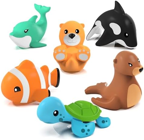 TimoTopia Mold-Free Bath Toys, 6-Pack No-Hole Soft Floating Bath Toy Set for Babies & Toddlers