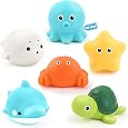 6-Piece Sea Animal Bath Toy Set, Mold-Free, No-Hole, Soft Floating Water Toys