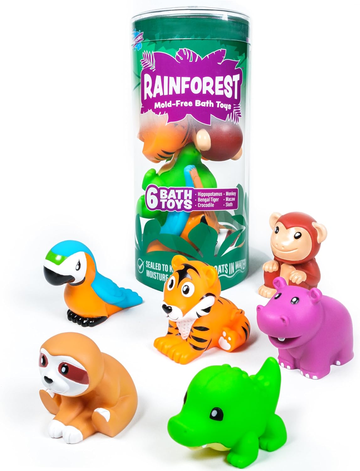 TimoTopia Mold-Free Bath Toys, 6-Pack No-Hole Soft Floating Bath Toy Set for Babies & Toddlers