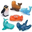 Mold-Free Ocean Bath Toys, 6-Piece No-Hole Soft Squeeze Set for Toddlers 1–3 Years