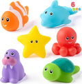 6-Piece Sea Animal Bath Toy Set, Mold-Free, No-Hole, Soft Floating Water Toys