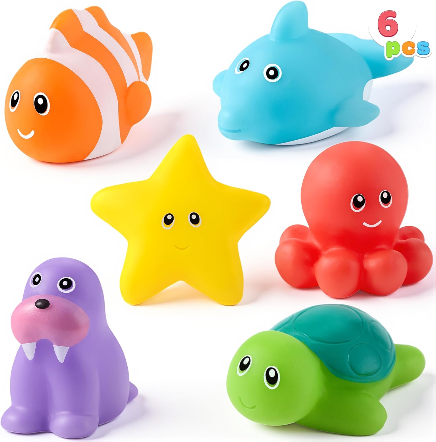 6-Piece Sea Animal Bath Toy Set, Mold-Free, No-Hole, Soft Floating Water Toys