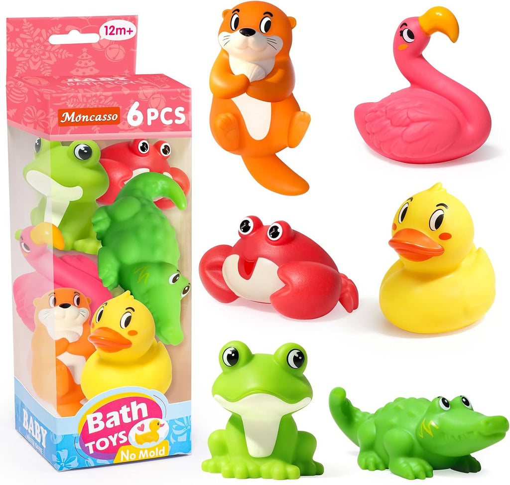 Mold-Free Ocean Bath Toys, 6-Piece No-Hole Soft Squeeze Set for Toddlers 1–3 Years