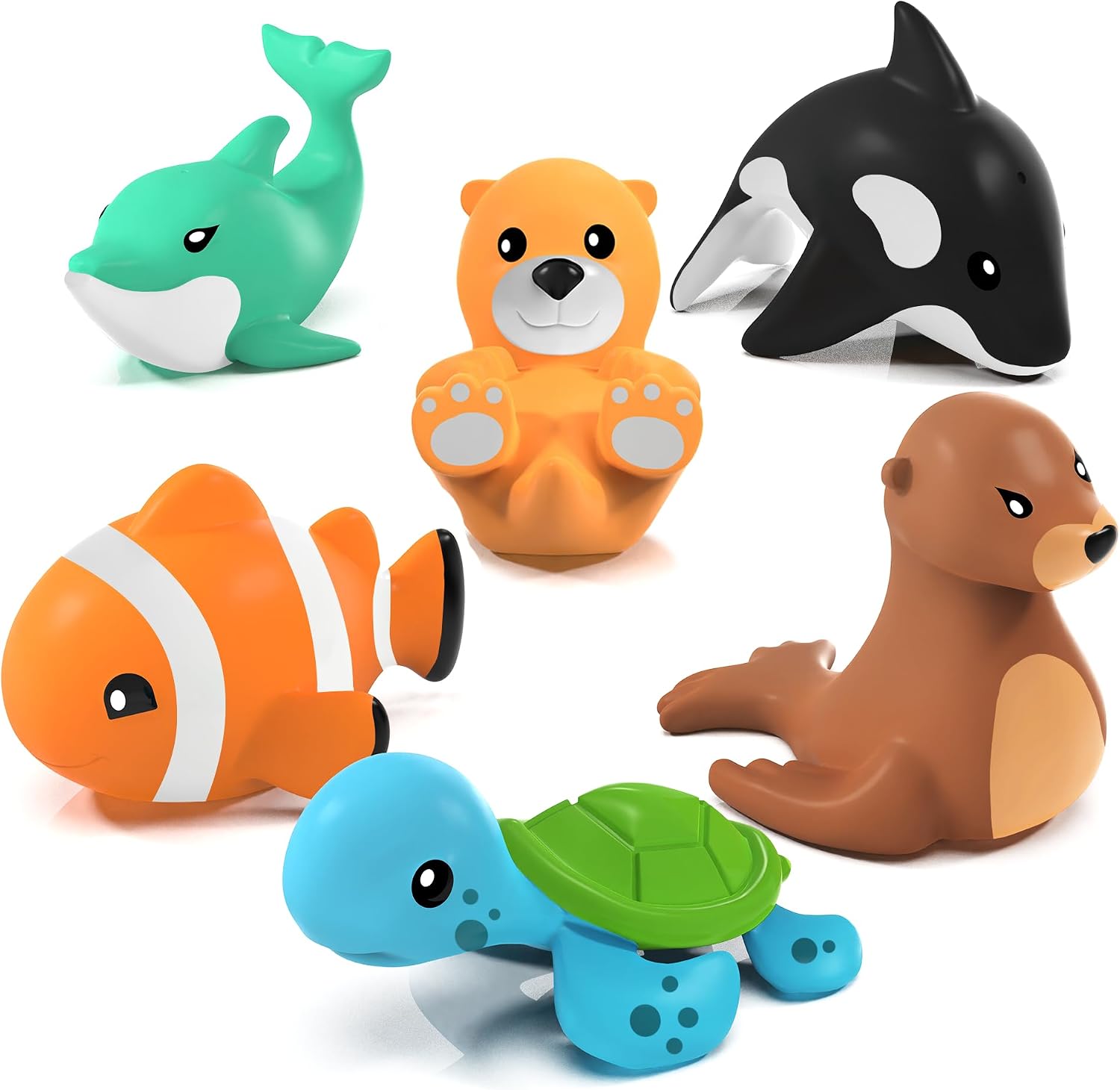 TimoTopia Mold-Free Bath Toys, 6-Pack No-Hole Soft Floating Bath Toy Set for Babies & Toddlers