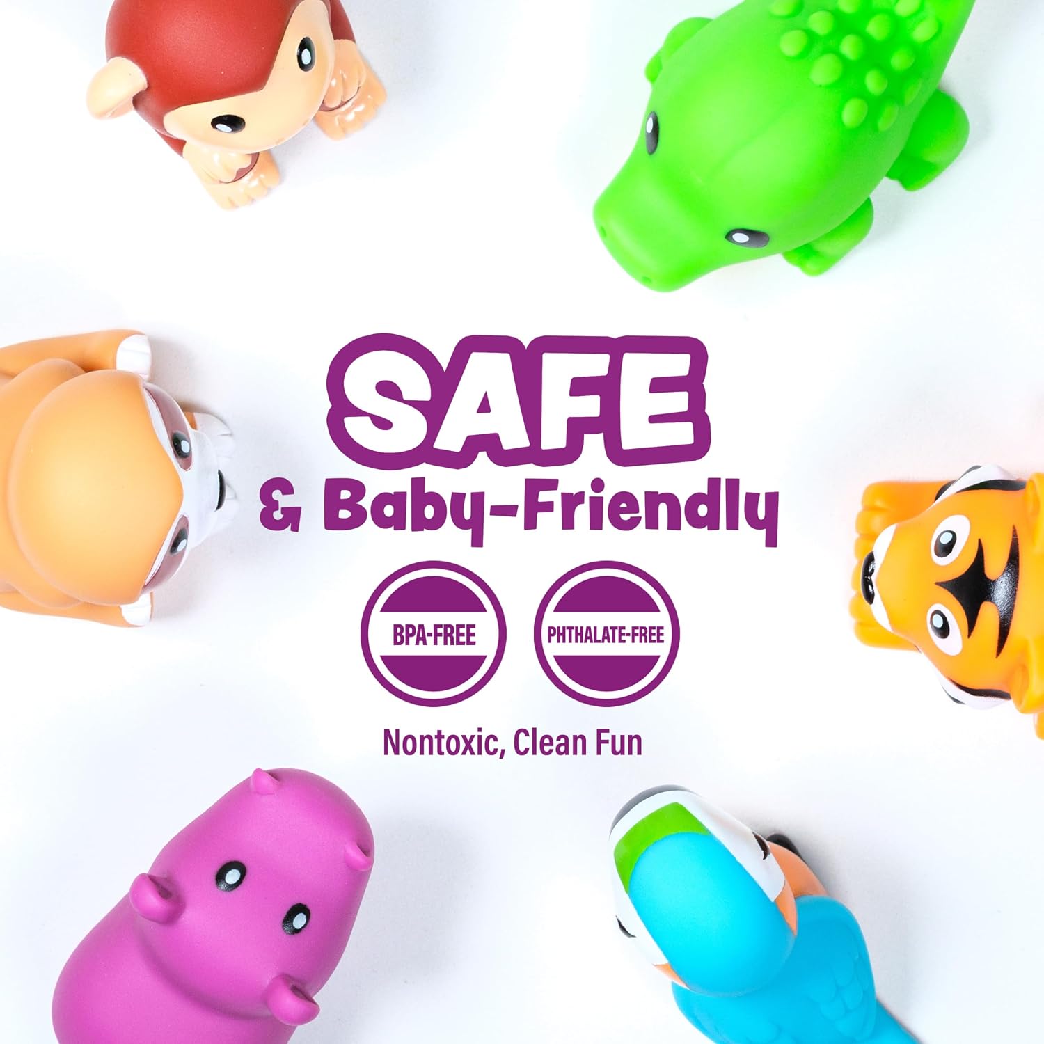 TimoTopia Mold-Free Bath Toys, 6-Pack No-Hole Soft Floating Bath Toy Set for Babies & Toddlers